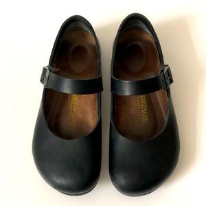 Birkenstock 37 Mary Jane Black Nubuck Leather strap mild wear Very Good Conditio